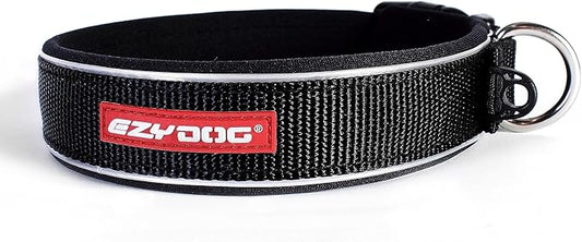 EzyDog Neo Dog Collar - Waterproof & Reflective Dog Collar with Soft Padded Neoprene for Comfort & Durable Nylon – Features Quick Release Buckle and Built-in ID Clip (X-Large, Black)