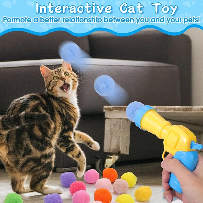 Mity rain Cat Ball Pit with Balls Included, Interactive Toy for Indoor Bored Cats with Ball Launcher, Jingle Balls and Pom Pom Balls, Cat Enrichment Toys, Kitten Toys for Self Playing Blue