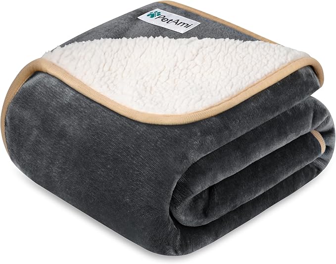 PetAmi Waterproof Dog Blanket for Medium Large Dogs, Pee Proof Pet Blanket for Bed Couch, Reversible Water Proof Blanket for Puppy Indoor Cat, Soft Dog Pee Crate Cover Washable, 60x80 Gray/Beige.