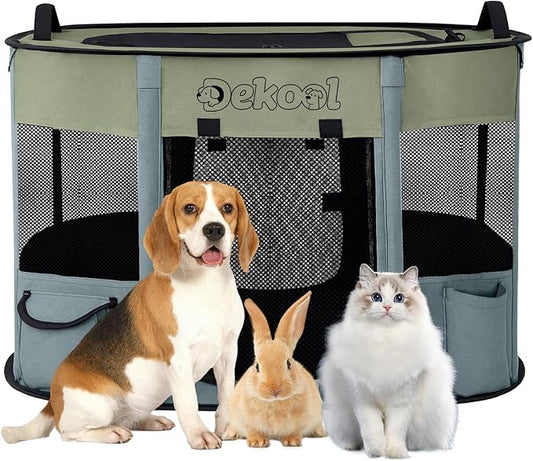 Foldable Dog Cat Playpen, Portable Dog Crate for Puppies, Cat, Puppy Play Pen for Indoors, Kennel Tent Crate for Indoor Outdoor Travel Camping Use with Carrying Case (Green, S)