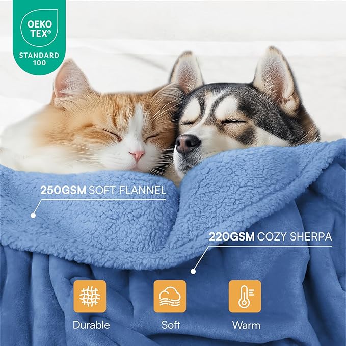 Luciphia Waterproof Pet Blanket, Liquid Pee Proof Dog Blanket for Sofa Bed Couch, Reversible Sherpa Fleece Furniture Protector Cover for Small Medium Large Dogs Cats, Navy Blue X-Large（85" x 57"）