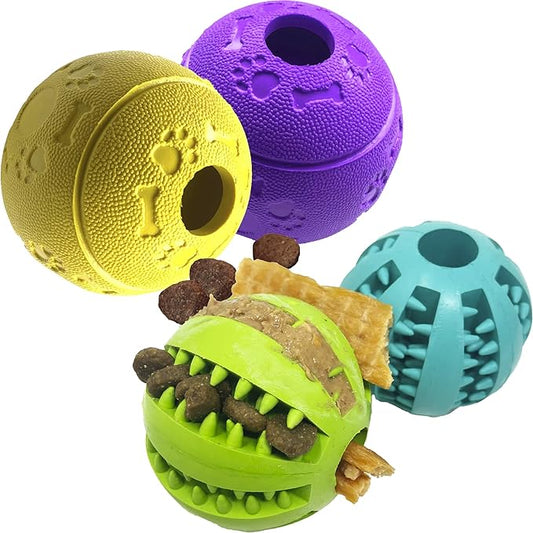 Jalousie Dog Puzzle Balls Dog Treat Dispensing Balls Non-Toxic Natural Rubber Dog Chew Toys for Puppy Pet Dog Teething Puzzle Playing Treat Dispenser Rope Balls (Large 4 Pack)