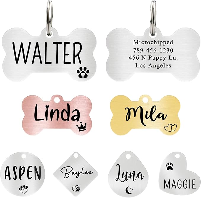 Ultra Joys Custom Personalized Dog ID Tag - Brushed Stainless Steel Bone Tag, Small