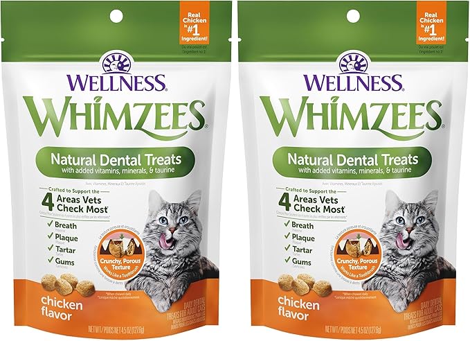 Whimzees Wellness Cat Dental Treats, Natural Chews, Chicken Flavor, (4.5 Ounce Bag) (Pack of 2)