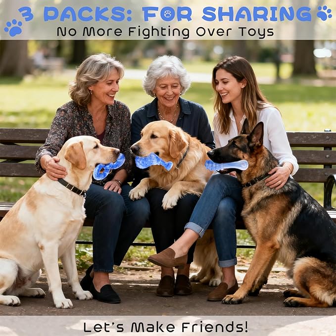 WinTour Dog Chew Toys for Aggressive Chewers 3 Pack, Indestructible Dog Toy to Keep Them Busy, Tough Dog Toys for Aggressive Chewers for Small, Medium and Large Breeds, Bacon Flavor, Blue