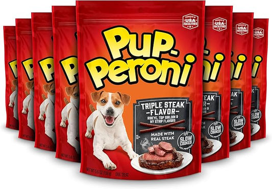 Pup-Peroni Dog Treats, Triple Steak Flavor, 5.6 Ounce (Pack of 8), Ribeye, Top Sirloin, NY Strip Flavors