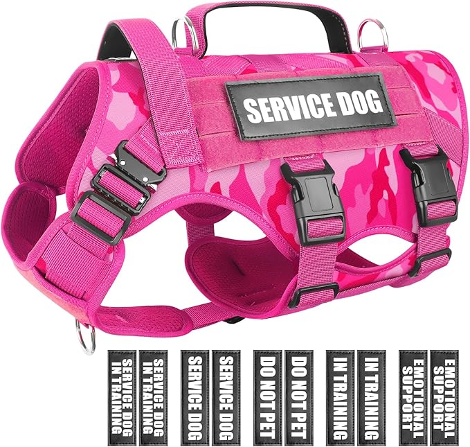 WINSEE Service Dog Vest Harness for Large Dog, Tactical Working MOLLE Vest with 10 Pet Patches, No Pull Heavy Duty Harness for Training Hunting Walking