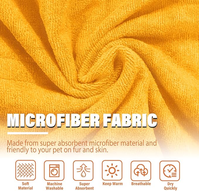 Dog Robe - Fast Drying Towel - Microfiber Super Absorbent Pet Bathrobe, Adjustable Collar & Belly Strap (Yellow, Medium)