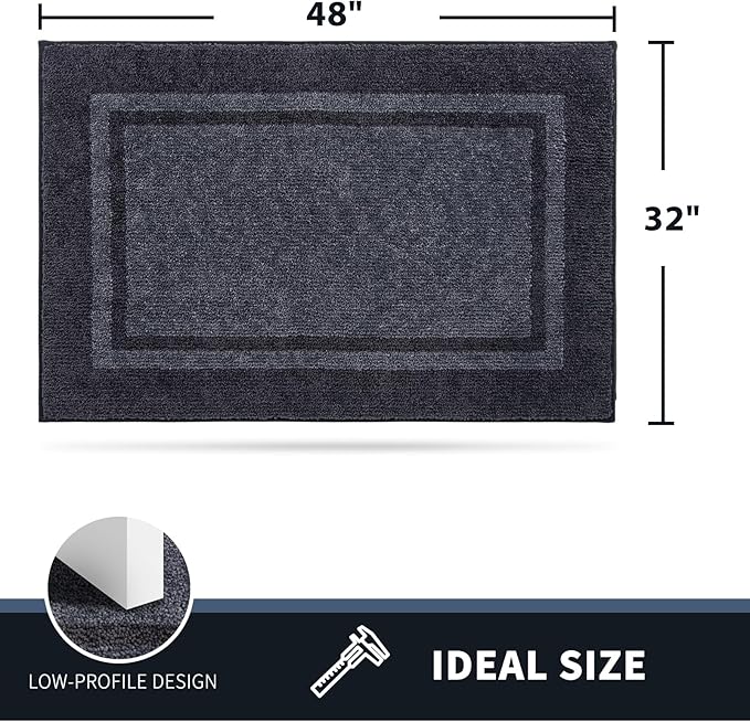 PURRUGS Dirt Trapping Door Mat 32" x 48", Non-Slip/Skid Machine Washable Entryway Rug, Shoes Scraper, Area Rug, Super Absorbent Welcome Mat for Muddy Wet Shoes and Paws, Bluish Grey & Charcoal