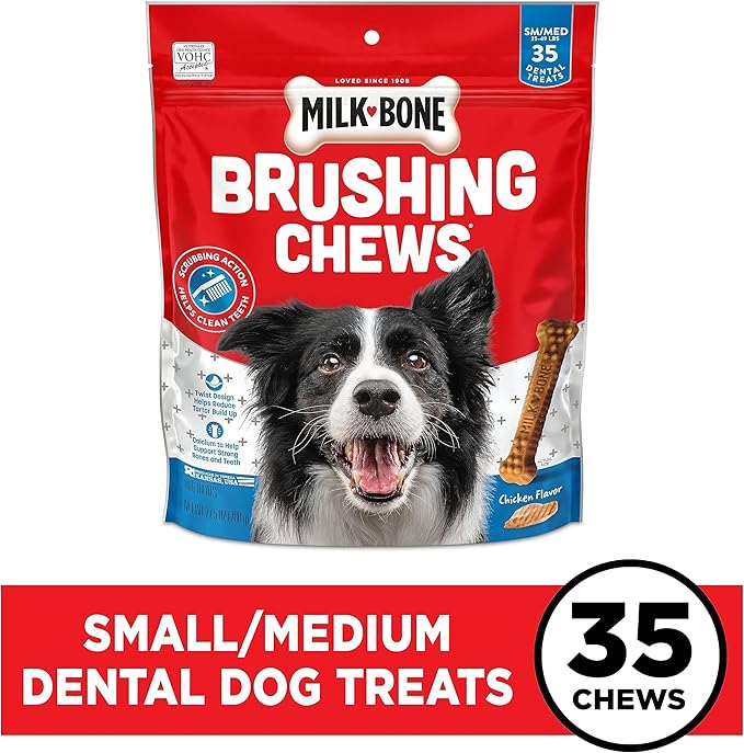 Milk-Bone Original Brushing Chews, 35 Small/Medium Daily Dental Dog Treats Scrubbing Action Helps Clean Teeth (Pack of 2)