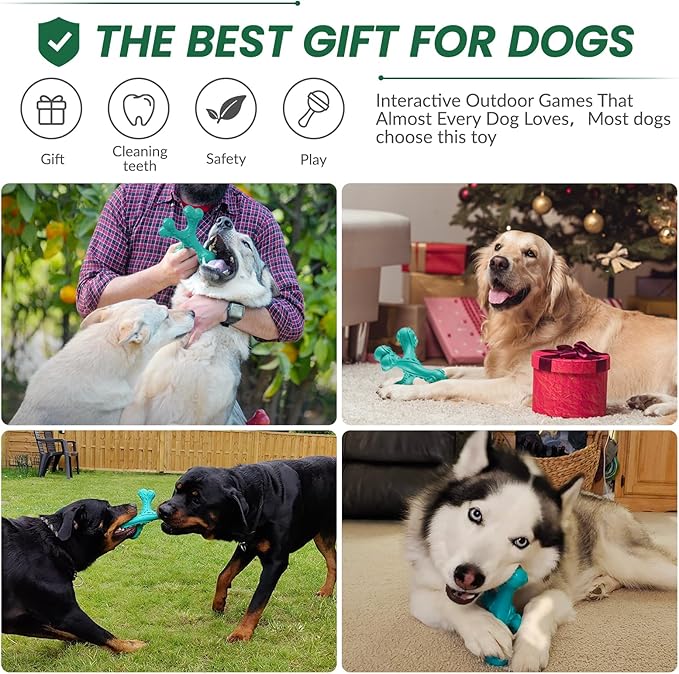 Dog Chew Toys for Aggressive Chewers Large Breed,Indestructible Bones Toy，Durable Cleaning Toothbrush Natural Rubber Dog Toys… (Blue)