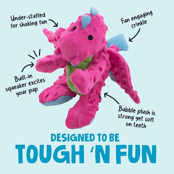 goDog Dragons Squeaky Plush Dog Toy with Chew Guard Technology, Durable Fabric & Squeaker for Active Play, Pink, Large