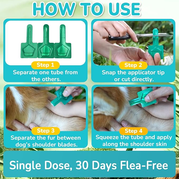 Flea and Tick Prevention for Medium Dogs, 6-Month Supply Dog Flea and Tick Treatment Drops, Topical Fast-Acting Dog Treatment for Medium Dogs Up to 23 to 44 lbs