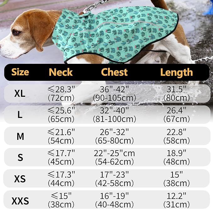 Mile High Life Dog Raincoat, Adjustable Waterproof Reflective Rain Jacket for Small Medium Large Dogs, Lightweight Breathable Pet Rain Coat with Leash Hole(Green Cactus,L Chest 32-40")
