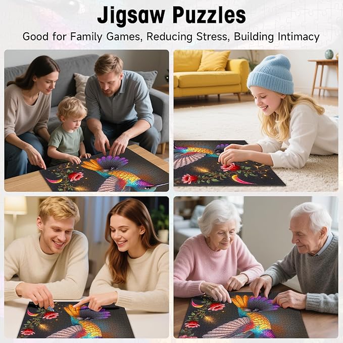 Hummingbird Puzzles for Adults 1000 Pieces, Vibrant Flower Fantasy Art Jigsaw Puzzle with Letters on Back, Flower and Bird Challenging Puzzle, Cardboard, Premium Family Game Decor & Gift(22.8x22.8in)
