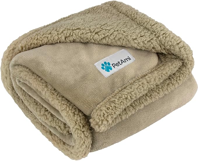 PetAmi Dog Blanket for Small Medium Dogs, Pet Bed Blanket Cat Puppy Kitten, Fleece Furniture Couch Cover Protector Sofa Car, Soft Sherpa Dog Throw Plush Reversible Washable, Mini 29x40 Solid Taupe