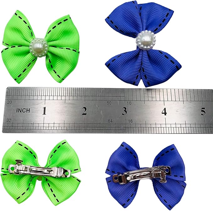 PET SHOW 10Pcs 2" Dotted Line Small Dog Hair Bows with French Clips Pet Bowknot Barrette Bows Puppy Topknot Medium Dogs Grooming Hair Accessories for Doggies Cat Kitten Rabbit