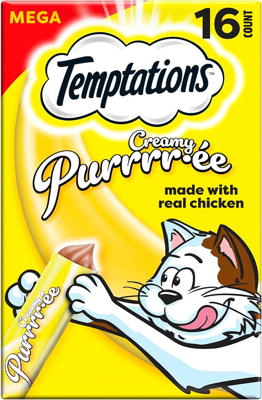 Temptations Creamy Puree Squeezable Lickable Wet Cat Treat with Chicken, 0.42 oz. Tubes, 16 Count