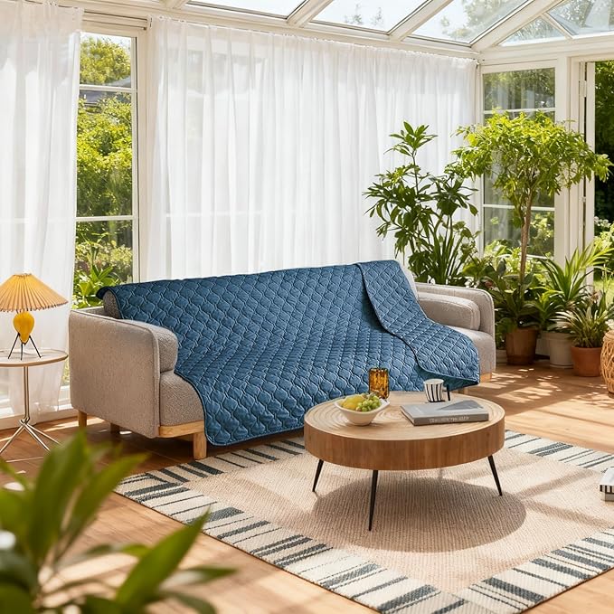 gogobunny 3X Stronger Waterproof Pet Blanket, Scratch Proof Furniture Protector for Dogs Cats, Reversible Cover 82x120 Inch, Dark Blue