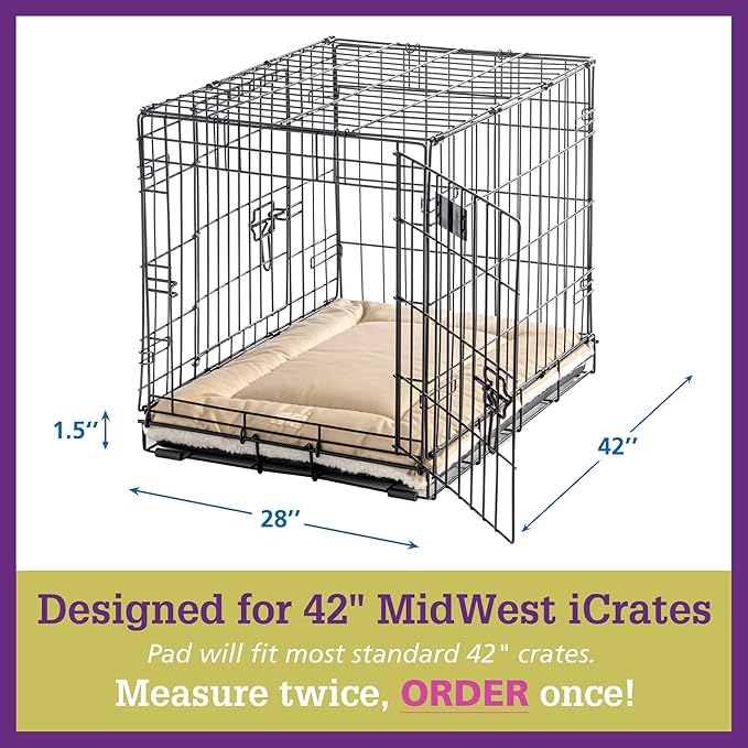 Pet Dreams Dog Crate Pad - Washable Kennel Mat, Crate Pads for Dog Cages, Non-Toxic, Flat Indoor Cat Bed, Fits iCrate 18, 24, 30, 36, 42, 48 Inches (Khaki, X Large, 42")