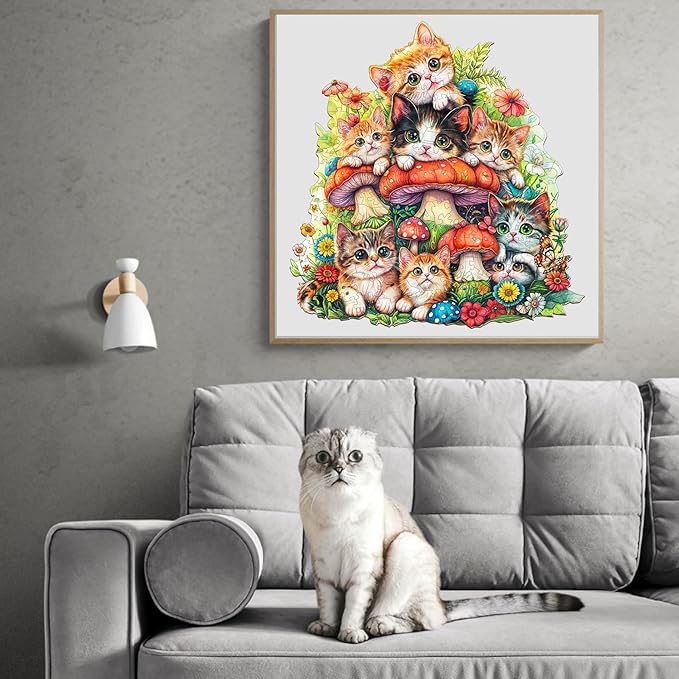 KAAYEE Wooden Puzzles for Adults, Cat Family-1 270 Piece Unique Animal Shape Puzzle, Cat Wood Puzzle for Adults, Creative Gifts for Friends/Family, Home Decor(13.4 * 12.9in)