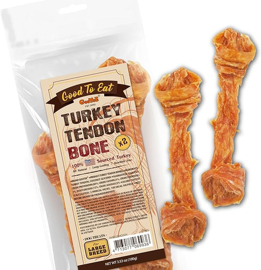 Gootoe Turkey Tendons for Dogs –All-Natural, Hypoallergenic Dog Treats, Rawhide Alternative, Long Lasting Puppy Chews, Healthy Dog Treats for Large Breeds, Bone (L), 2 Count Pack