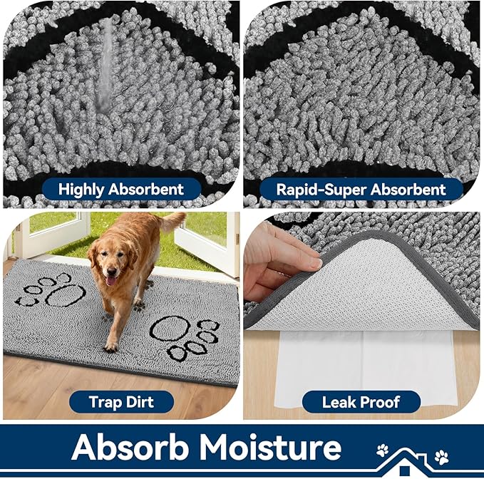 Super Absorbent Dog Door Mat, 48"*30“ Anti Slip Mat for Muddy Paws, Pet Rugs for Dirty Paws Washable That Absorbs Moisture and Dirt, for Dog Cage and Pet Resting Carpet