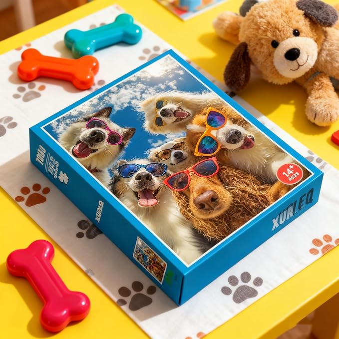Dog Selfie Jigsaw Puzzles 1000 Pieces for Adults -Challenging Fun Puppy Road Trip Art, Premium Matte Finish, 27.56 x 19.68 Inches, Perfect for Game Nights