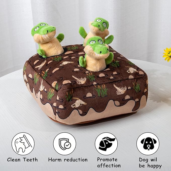 Hollypet Squeaky Dog Toy, Interactive Plush Hide and Seek Dog Toys for Small Medium Sized Dogs and Non-Aggressive Chewers, Puppy Teeth Clean Chew Toys, Crocodile