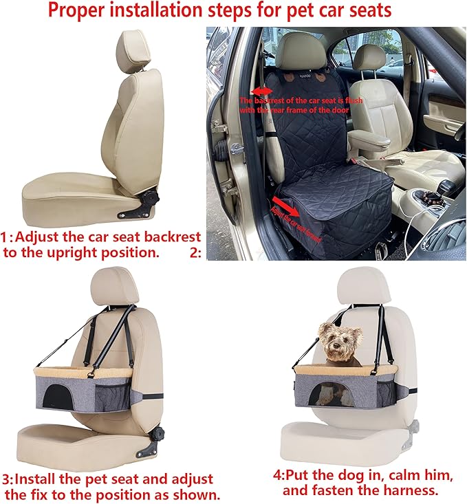 ROODO Deluxe Dog Booster Seat with Height-Adjustable Foldable Metal Frame and Safety Leash,Portable Pet Car Seat for Under 20lb Puppy Cats with Plush Thick Cushion Mesh Window Pockets(Gray)