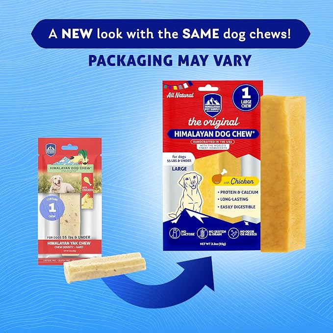 Himalayan Dog Chew Original Yak Cheese Chew, Chicken, 1 Large Stick, 3.3 oz, Gluten Free, Healthy Treats, Grain & Lactose Free 100% Natural, Long Lasting Chews for s Under 55 lbs