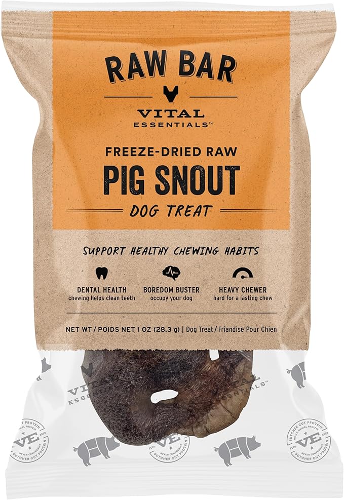 Vital Essentials Freeze-Dried Raw Pig Snout Dog Treat & Long-Lasting Natural Chew, 1-Pack | Single Ingredient Dog Treat for Aggressive Chewers | Made in USA