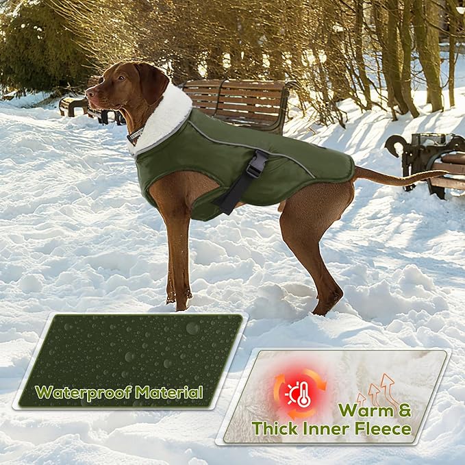 EMUST Winter Dog Jacket, Windproof Dog Apparel for Cold Weather, Reflective Coats for Dogs, Warm Puppy Jacket for Cold Winter, Green, S