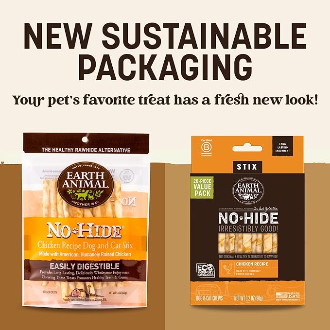 Earth Animal No Hide Stix - Long Lasting Rawhide Free Small Dog Chews Sticks, Chicken - 80 Count Extra Value Pack
