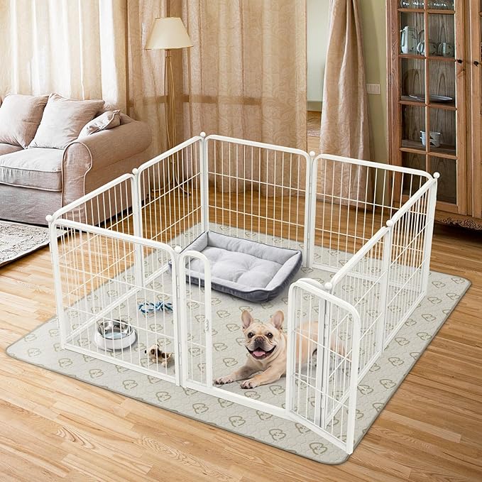 FXW Homeplus Unleashed Indoor Dog Playpen - Stress-Free and Safe Play, Heavy Duty 24 Inch 8 Panels with Washable Pee Pad for Puppy and Small Dogs, White│Patented
