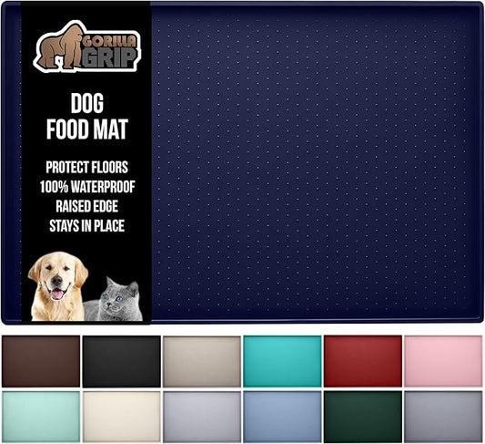 GORILLA GRIP 100% Waterproof Raised Edge BPA Free Silicone Pet Feeding Mat, Dog Cat Food Mats Contain Spills Protects Floors, Placemats for Cats and Dogs Water Bowl, Pets Accessories 32x24 Navy