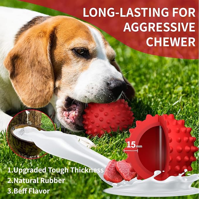 Apasiri Dog Balls Squeaky Dog Toys for Large Dogs, Dog Toys for Aggressive Chewers, Tough Spiky Dogs Ball, Floatable Rubber Pet Toys for Medium Breed, Beef Flavor, Pack of 3