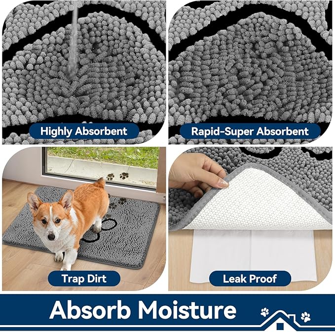 Super Absorbent Dog Door Mat, 36"*24“ Anti Slip Mat for Muddy Paws, Pet Rugs for Dirty Paws Washable That Absorbs Moisture and Dirt, for Dog Cage and Pet Resting Carpet