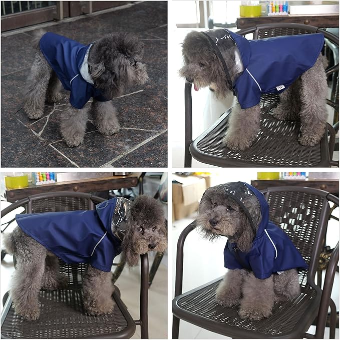 LoveLonglong Premium Waterproof Dog Raincoat with Reflective Safety Features Pet Raincoats for Large Medium Small Dogs Navy Blue M