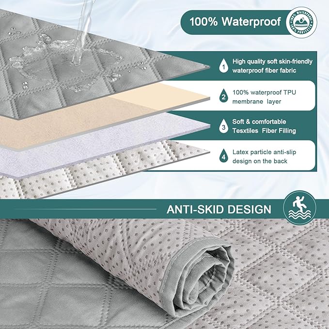 Ruaozz Waterproof Recliner Sofa Cover 1-Piece Couch Covers for Reclining Couches Reclining Sofa Cover Washable Furniture Protector with Elastic Straps Pocket for Kids, Pets (Light Grey, 3 Seater)