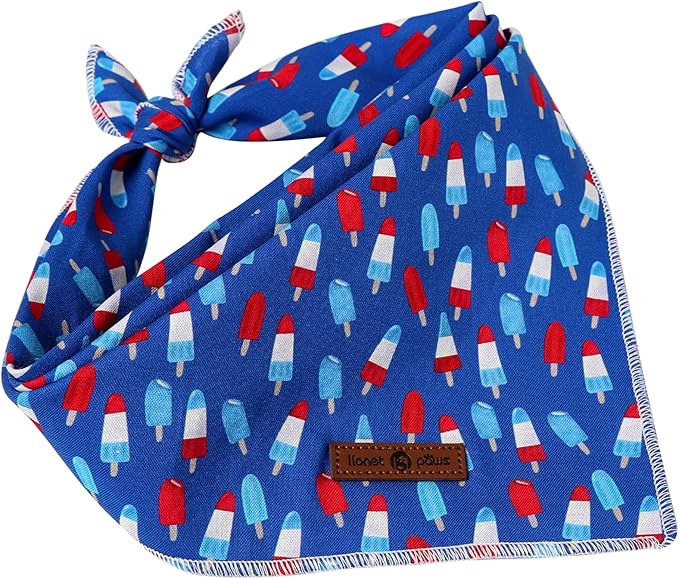 lionet paws Patriotic 4th of July Dog Bandana Summer Popsicle for Small Medium Large Dogs, Cat Dog Kerchief Triangle Bibs Scarf for Male Female