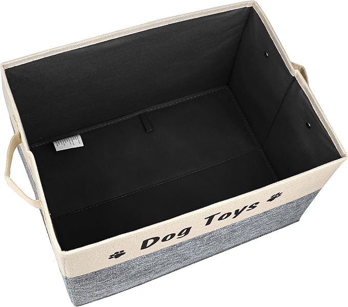 PET ARTIST Dog Toy Basket, Foldable Dog Toy Bin Box for Living Roon Area, Collapsible Storage Basket with Comfortable Handles for Pet Coat, Accessories, Gray, 15"x11"x9"
