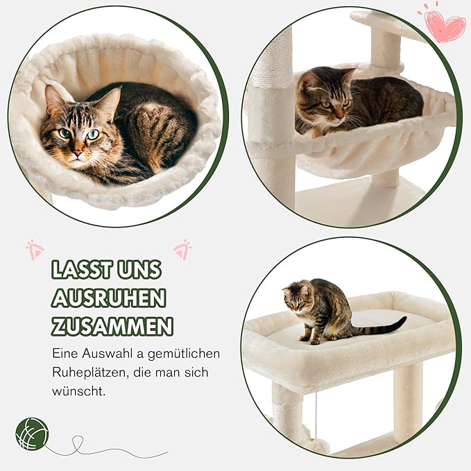 MUTICOR 81 inches Multi-Level Tall Cat Tree Tower for Indoor Kitties/Large Climbing Tree House for Big Feline/Condo/Sisal Scratching Posts/Plush Perches Platforms/Basket Hammock/Beige
