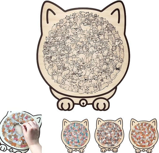 135-Piece Colored Cat Shaped Wooden Jigsaw Puzzle for Adults, Irregular Whimsy Pieces, Home Decor & Creative Gifts for Cat Lovers and Puzzle Enthusiast (Colorful-B)
