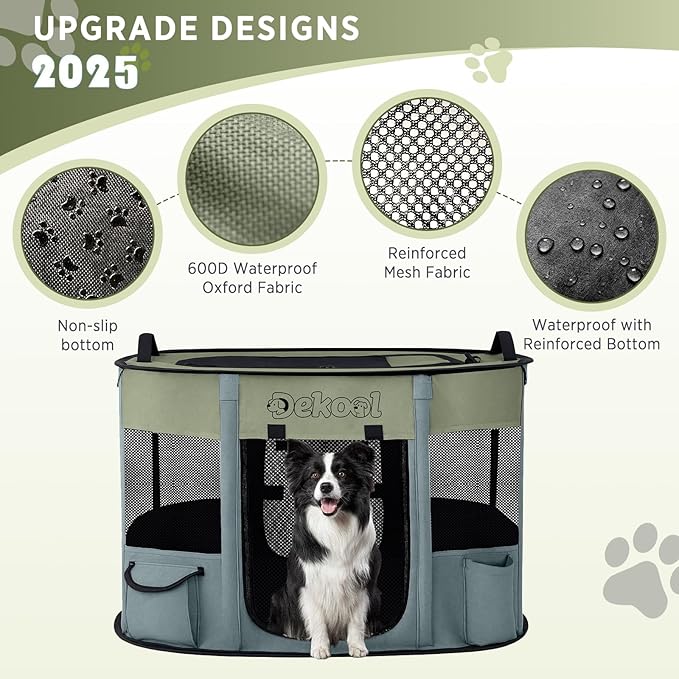 Foldable Dog Cat Playpen, Portable Dog Crate for Puppies, Cat, Puppy Play Pen for Indoors, Kennel Tent Crate for Indoor Outdoor Travel Camping Use with Carrying Case (Green, M)