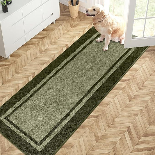 PURRUGS Dirt Trapping Door Mat 24" x 70", Non-Slip/Skid Machine Washable Entryway Rug, Shoes Scraper, Area Rug, Super Absorbent Welcome Mat for Muddy Wet Shoes and Paws, Budding Green & Sage Green