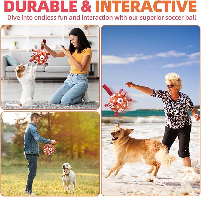Diman Dog Soccer Balls Toys: Dog Balls with Straps for Indoor Outdoor Play, Pet Toys Balls for Small Medium, Doggie Birthday Gift, Interactive Pet Toy for Tug of War (7 inch)