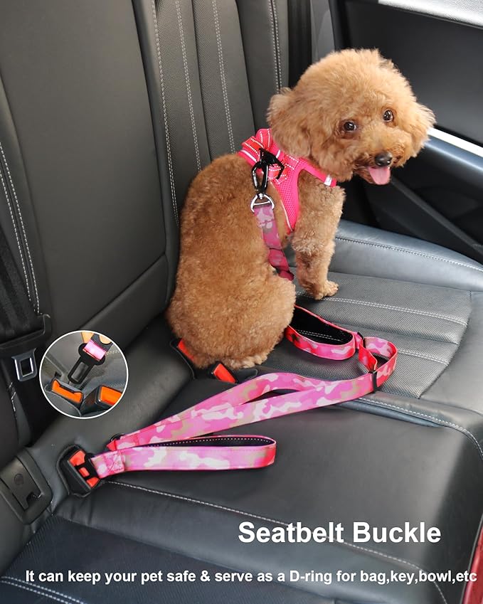 Hotsky Heavy Duty Dog Leash,4.5-6 FT Adjustable Durable Nylon Seatbelt Lead with Two Padded Traffic Handle and Carabiner for Large Medium and Small Breed Dogs,Pink Camo