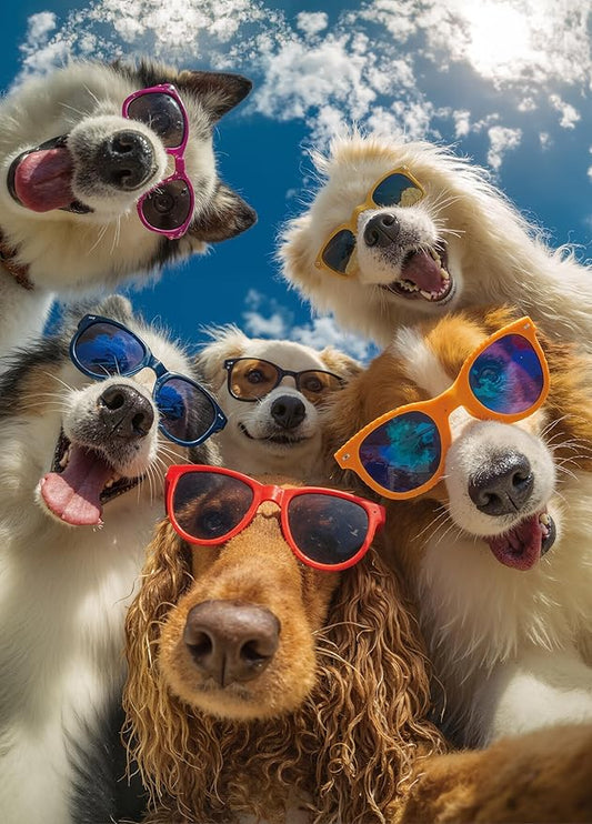 Dog Selfie Jigsaw Puzzles 1000 Pieces for Adults -Challenging Fun Puppy Road Trip Art, Premium Matte Finish, 27.56 x 19.68 Inches, Perfect for Game Nights