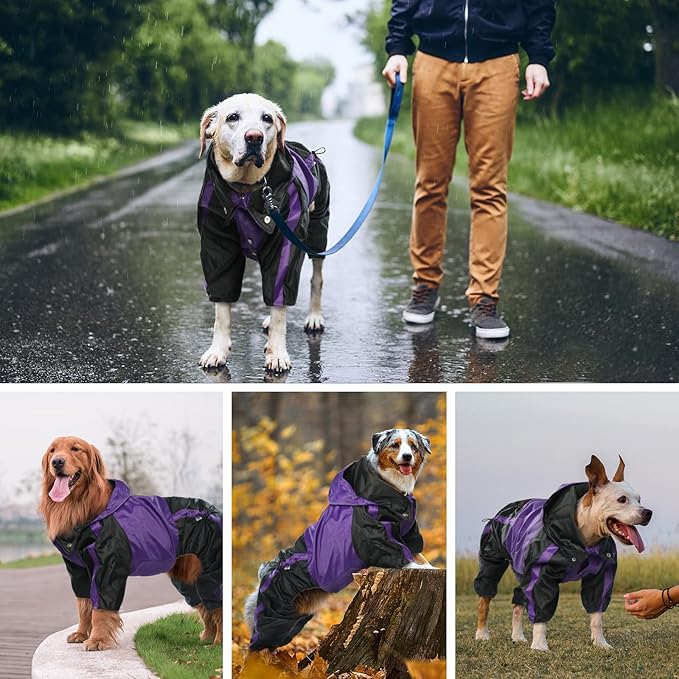 Dog Raincoat, Waterproof Rain Jacket for Large Dogs, Lightweight Pet Poncho with Hood, Snow-Proof Dog Vest, Rain Clothes with Leash Hole